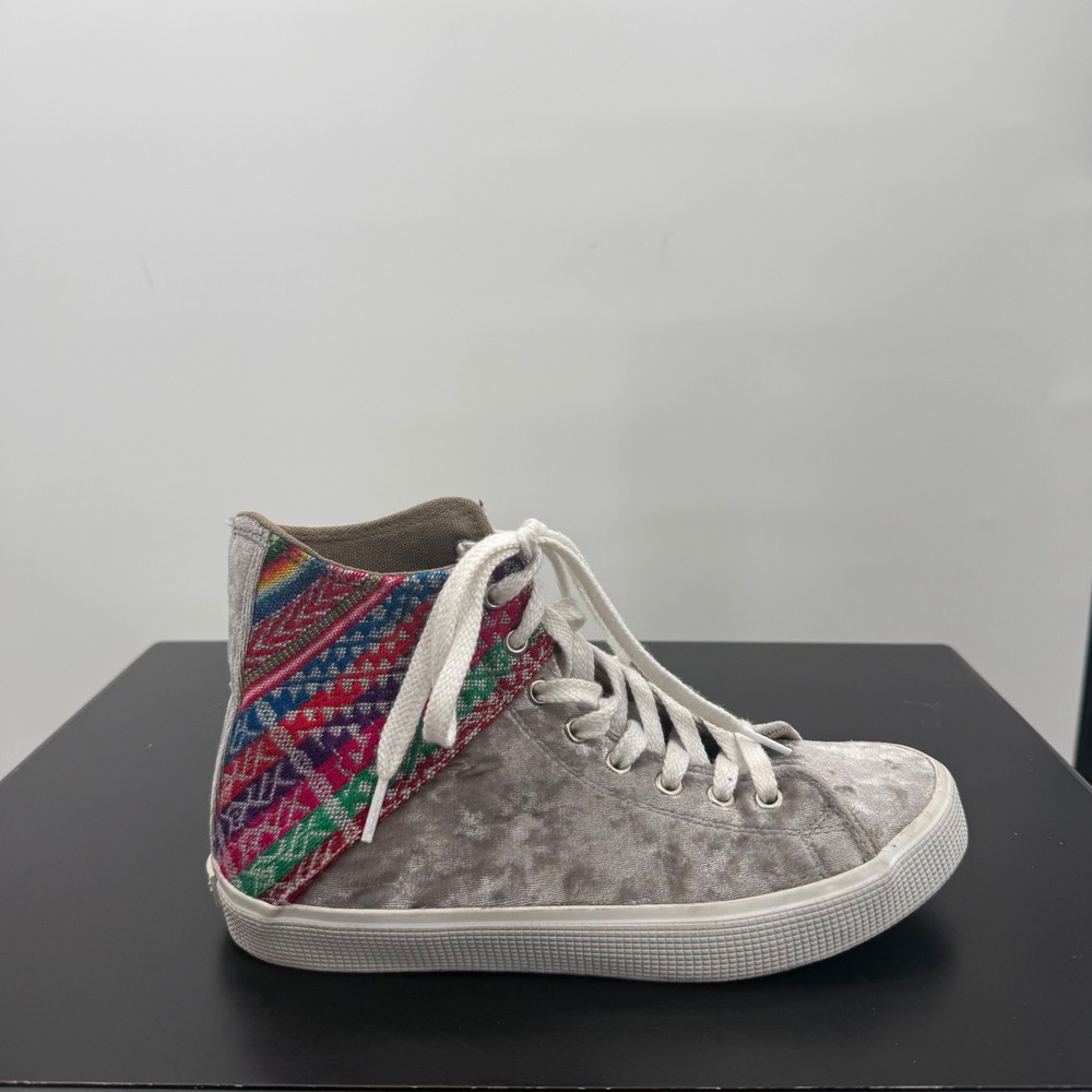 Inkkas High Top Sneakers Womens 8 Mens 6 Grey Velvet Good Woven Textile Boho